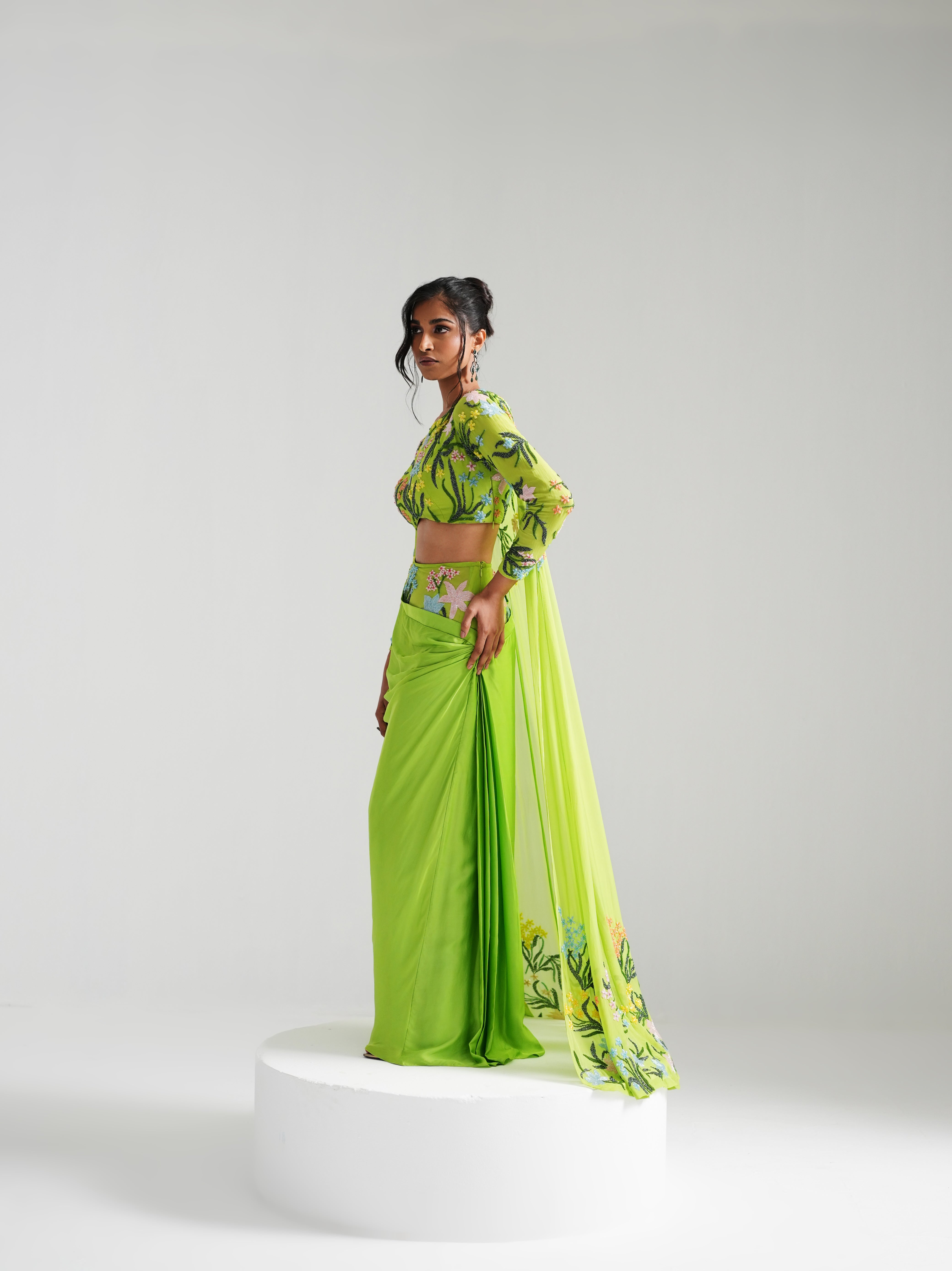 Guran - Silk Lime Corset Lehenga