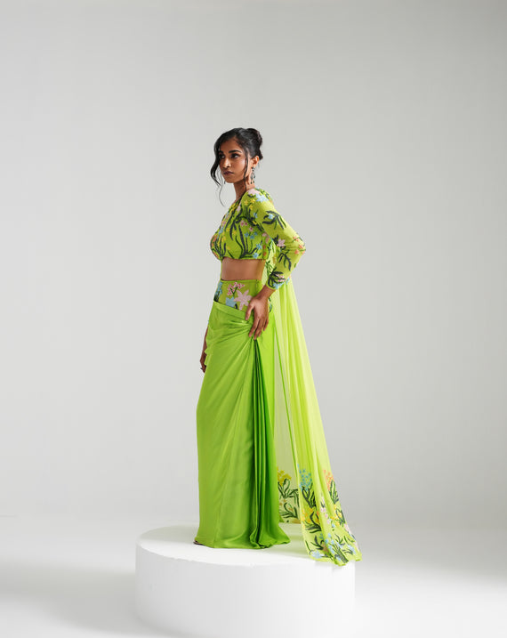 Guran - Silk Lime Corset Lehenga