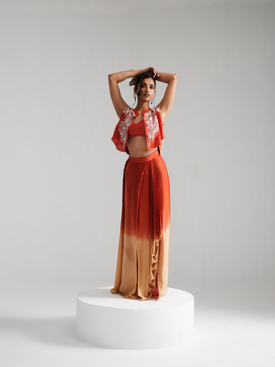 Fikr - Orange Satin Silk Co-Ord