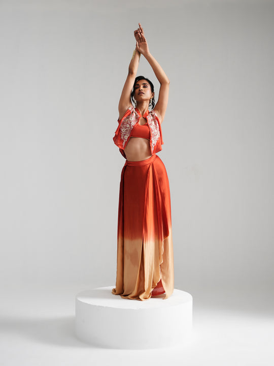 Fikr - Orange Satin Silk Co-Ord