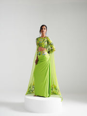 Guran - Silk Lime Corset Lehenga