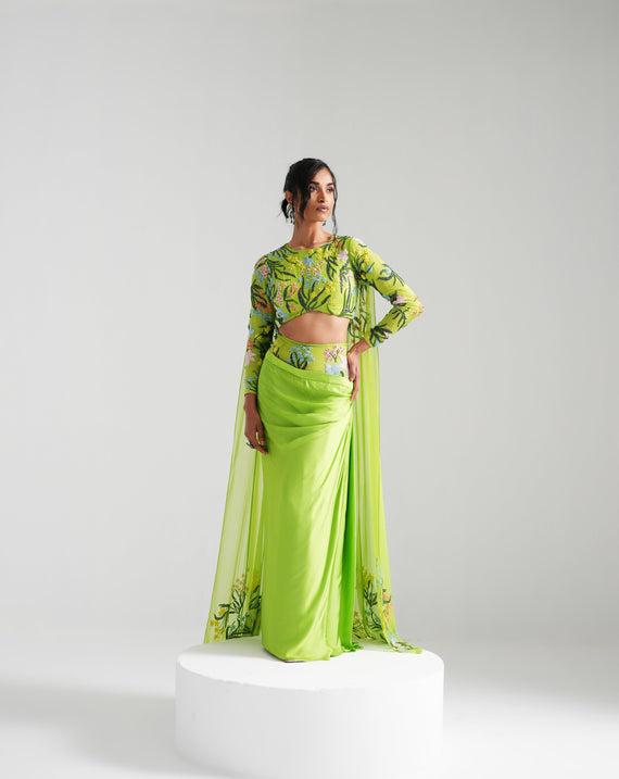 Guran - Silk Lime Corset Lehenga