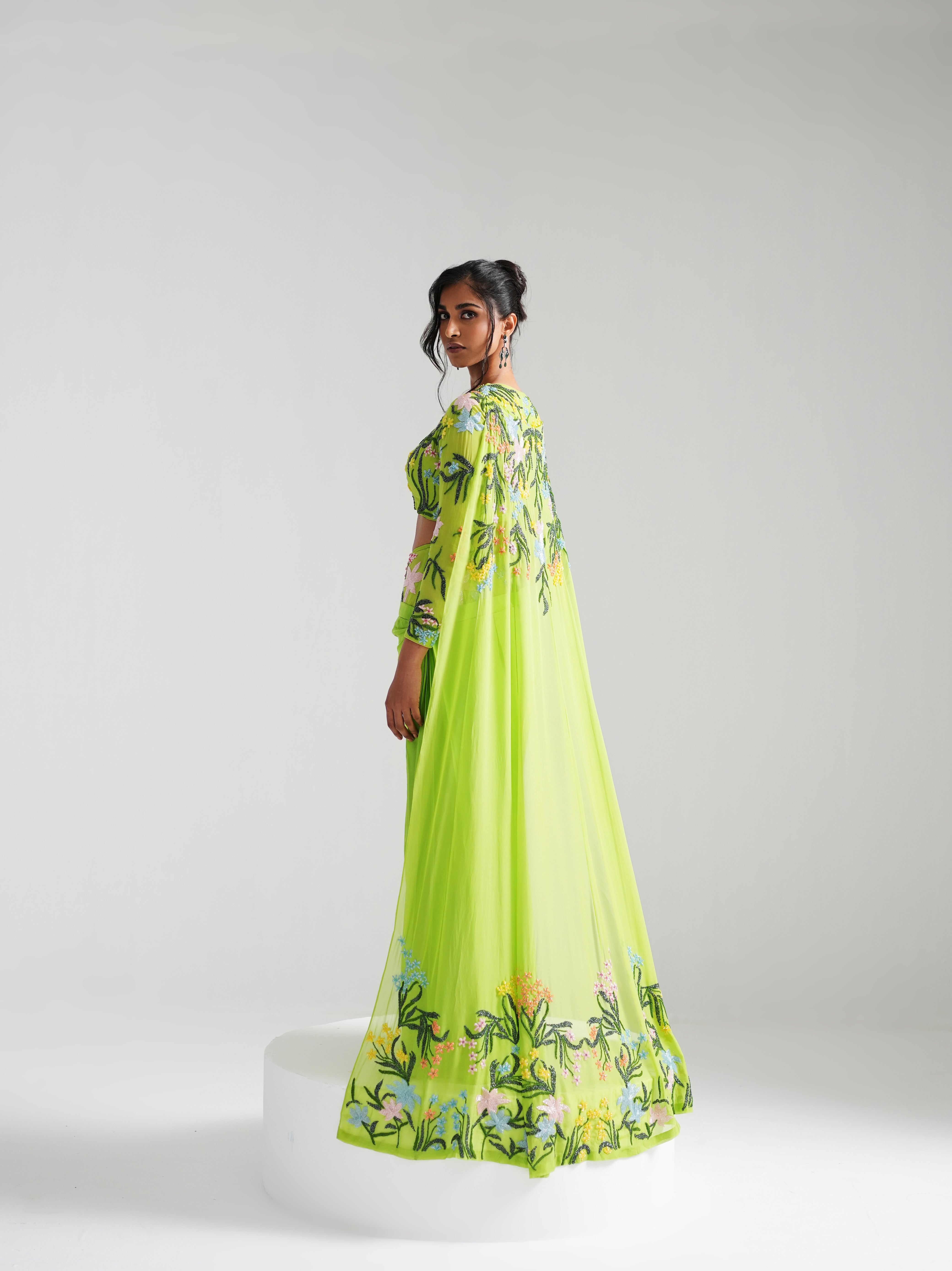 Guran - Silk Lime Corset Lehenga