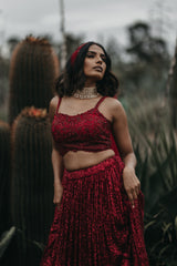 Morana - Wine Red Sequin Lehenga - TANTRUMTHELABEL