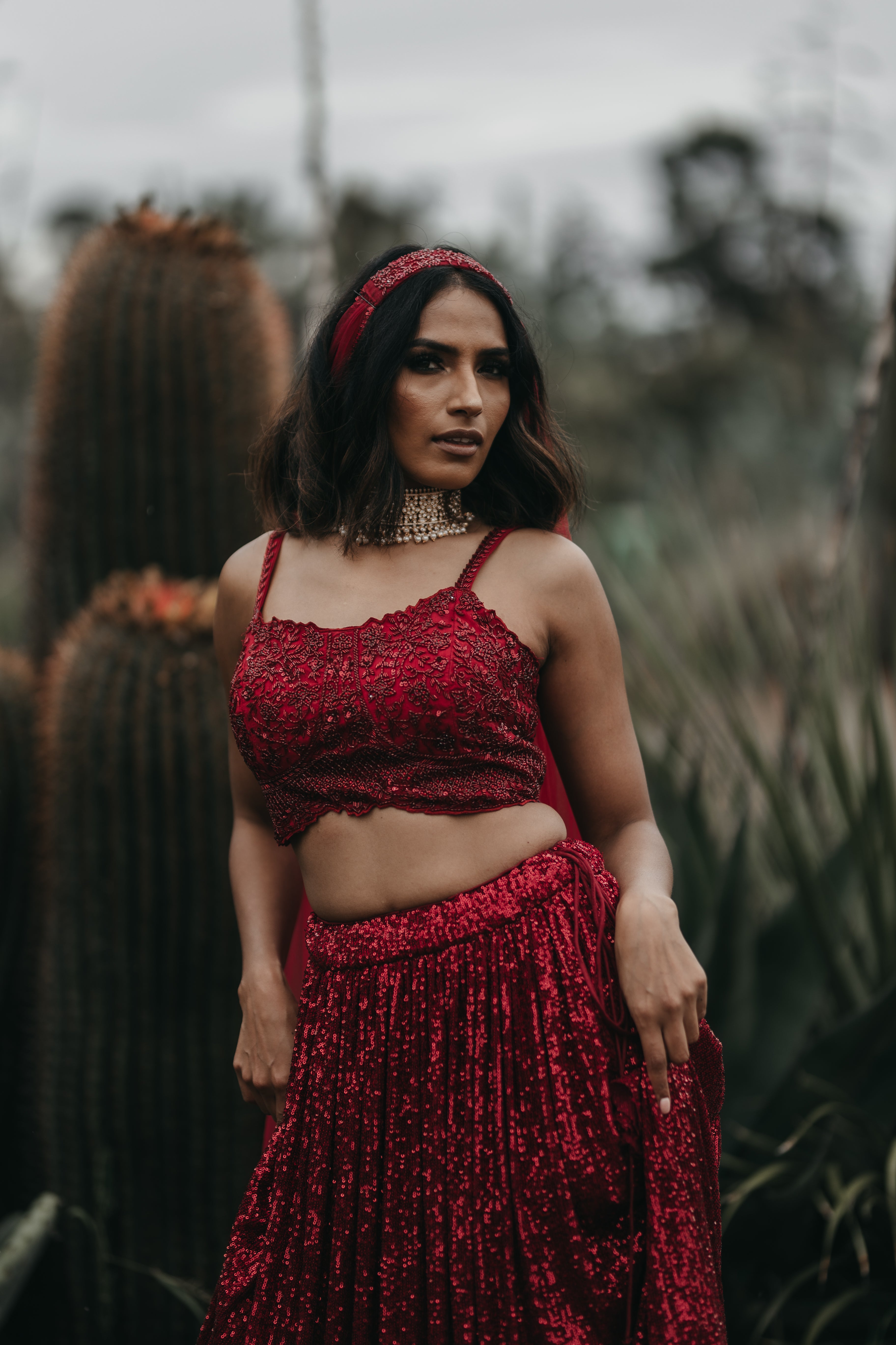 Morana - Wine Red Sequin Lehenga - TANTRUMTHELABEL
