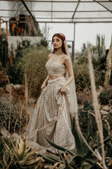 Morana - Ivory Gold Sequin Lehenga - TANTRUMTHELABEL